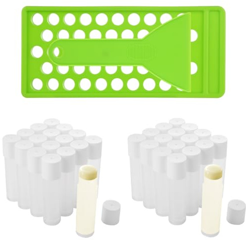 100Pcs Lip Balm Tubes 5g/5ml Empty Chapstick Tubes with Filling Tray And Spatula, Lipsticks Filling Tubes Plastic DIY Lip Balm Kit Clear Lip Balm Containers with Caps for Women Girl DIY Make Up Gift