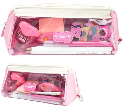 YPLUS Federmäppchen Mädchen - Großzügiges und Farbenfrohes Federmäppchen mit Vielfältigen Schulmaterialien und Kosmetiktasche Klein – Geschenk für Jungen und Mädchen - Rosa