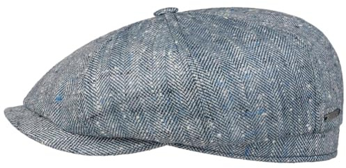 Stetson Hatteras Tweed Herringbone Flatcap Schirmmütze Atmungsaktive Made in Germany Herren Frühjahr Sommer blau 55 cm