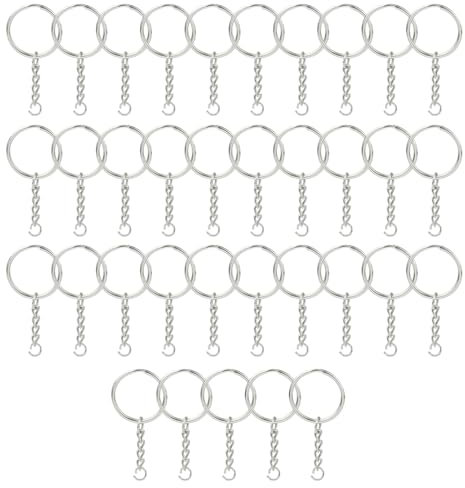 YHIJSR 35 Pièces Anneau Porte Clé avec Chaîne, 25 mm Attache Porte Clé, Split Porte Clef Anneaux pour DIY