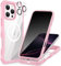 CENHUFO Magnetica Privacy Cover iPhone 16 Pro, Compatibile con Magsafe Integrata Vetro Temperato Anti Spia Schermo e Protezione Fotocamera, Custodia Antiurto 360 Gradi Rugged Doppia Faccia Case -Rosa