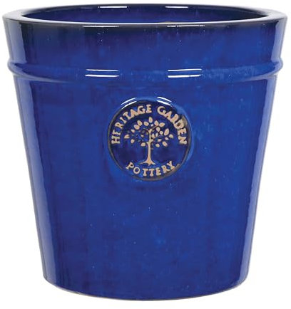 MAISONICA Large 33cm Blue Heritage Garden Ceramic Planter Plant Flower Pot - Frost Proof