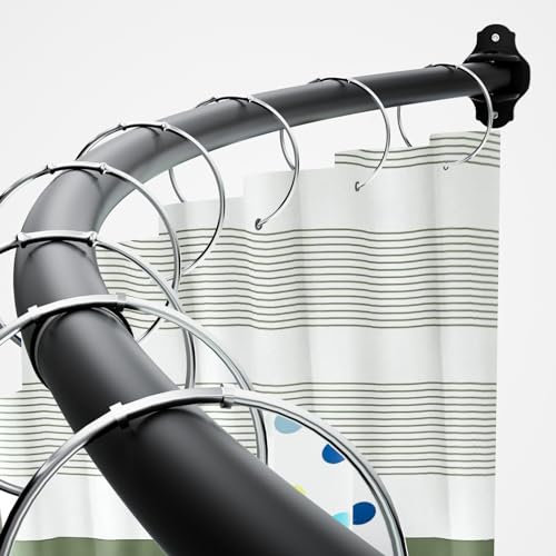 Gebogene, verstellbare Duschvorhangstange 101,6–182,9 cm, rostfrei, erweiterbar, Aluminium, rund, robust, für Bad/Dusche, schwarz, Montage mit Bohren erforderlich