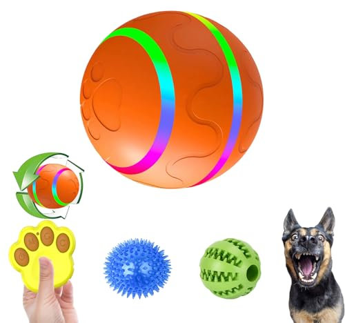 ChiDuoDuo Interactive Dog Ball Toy is Designed to Alleviate Dogs' Boredom,Automatic Rolling & Bouncing, LED Lights&Two Switchable Modes Controlled Remotely,Two Squeaky&Chew Dog Ball Toy