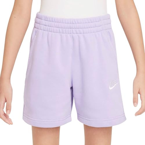NIKE Mädchen Club French Terry 5In Lbr Shorts, Hydrangeas/Hydrangeas/White, 8/10 Jahre