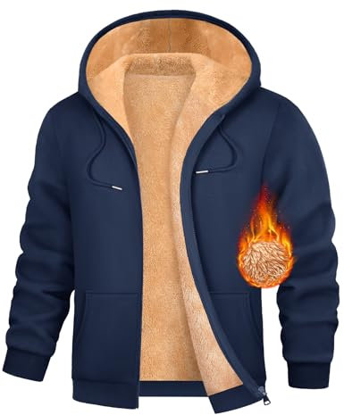 heekpek Felpa Uomo con Zip e Cappuccio Invernale Caldo Giacca di Felpe in Pile Uomo Felpe con Cappuccio Casual Giacchina Hooded Jacket con Cerniera, Blu Marino, L