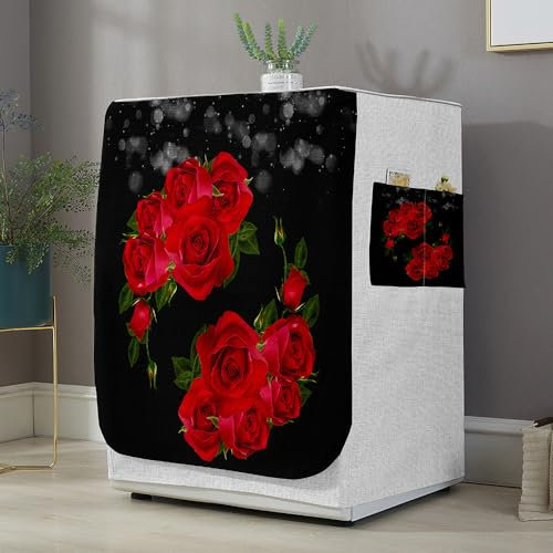 Highdi 3D Funda de Lavadora Cubierta Exterior,Adapta a la Mayoría de Lavadoras y Secadoras de Carga Frontal Protector Solar a Prueba de Polvo (Estampado de Rosas 8,L Capacidad 10.5~12 KG)