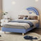 NIUAWASA Kinderbett, Jugendbett, Polsterbett mit kuscheligem Regenbogenwolken-Kopfteil, Holzlattenrost, Blau-Ohne Matratze (90 x 200cm)