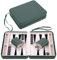 Engelhart - 250503 – Backgammon-Tasche für Reisen, 9 Zoll, Grün, mit Reißverschluss – Innenseite: cremefarben/schwarz/weiß – inklusive Zubehör