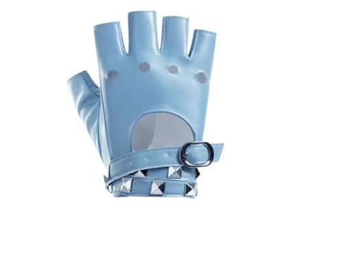 BrightGlow Punk Handschuhe Damen Nieten Halbfinger Handschuhe Fingerlose Rock Handschuhe Stilvolle Leder Handschuhe Fingerfrei Disco Kostüm Zubehör für Tanz Performance Pole Dance Party Blau 1 Paar