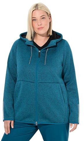 Ulla Popken Damen große Größen Übergrößen Plus Size Strickfleece-Jacke, Teddyfleece, 2-Wege-Zipper, Reflektor Dunkles Petrol 54+ 812880751-54+