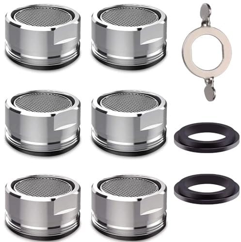 Tap Aerator, 6 Pcs Stainless Steel Tap Filter Nozzle with 8 Sealing Rings and Round Wrench, Kitchen Tap Filter Aerator for Bathroom Sink Faucet