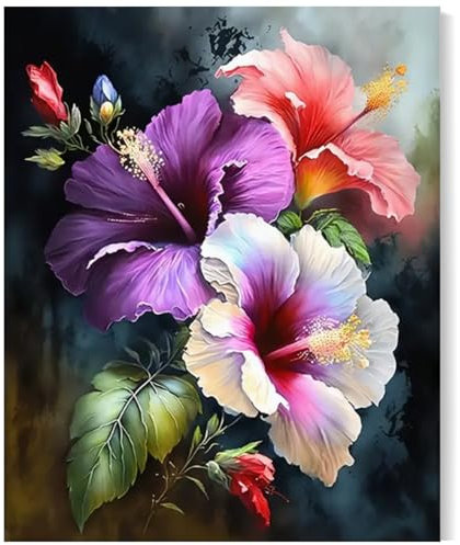 Gutluz Peinture par numéros pour adultes débutants fleurs sur toile - Peinture par numéros - Peinture par numéros - Cadeau pour adultes et enfants - Avec pinceaux - Pigment acrylique - 40 × 50 cm -