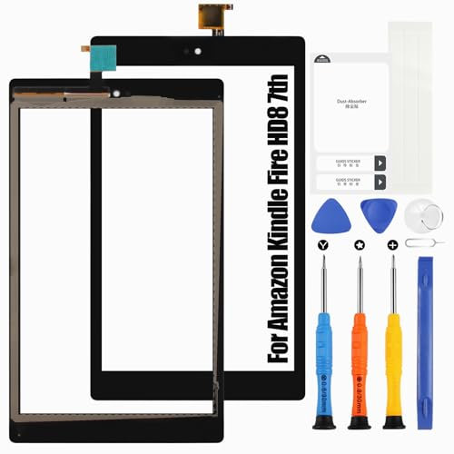 Screen Replacement for Amazon Kindle Fire HD8 7th - Touch Screen for Amazon HD8 7th Gen 2017 SX034QT Digitizer Panel Glass for Amazon HD8 2017 Touch Sensor with Repair Kits Black (Not LCD)