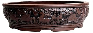 Embossed Unglazed Bonsai Pots (Oval Chariot, Size 2)