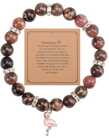 Flamingo Armband, Armbänder aus Steinperlen mit Flamingo-Anhängern Trendig Flamingo-Schmuckarmband Edelsteinarmband Schmuckgeschenk für Frauen (Lila)