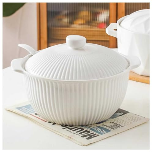Vnook Ceramic Soup Tureen with Soup Ladle, Porcelain Serving Tureen Soup with Double Handles for Restaurant Home Kitchen Decoration Soup Pot