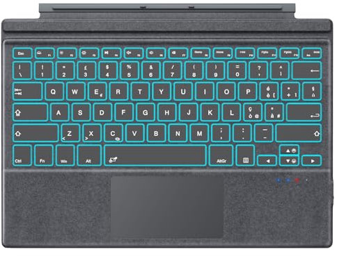 MoKo Tastiera italiana per Microsoft Surface Pro 7 Plus/Pro 7/Pro 6/Pro 5/Pro 4/Pro 3, tastiera QWERTZ Layout Bluetooth Ricaricabile con Trackpad, Retroilluminazione a 7 Colori