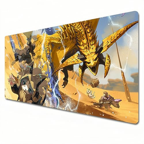 Monster Hunter Wilds Tapis de souris XXL Jaune Grande taille 900 x 400 Bords cousus et sous-main pour bureau à domicile (XXL)