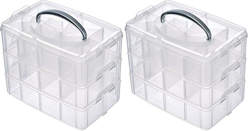 Rayher Sortierbox Aufbewahrung mit Griff,Transparent, groß, 23.1 x 18.5 x 15.6 cm,3 Etagen m. 17 Fächern,für Bastel-Material,Spielzeug, Büro-Utensilien,Accessoires–übersichtlich,stabil (39320000)