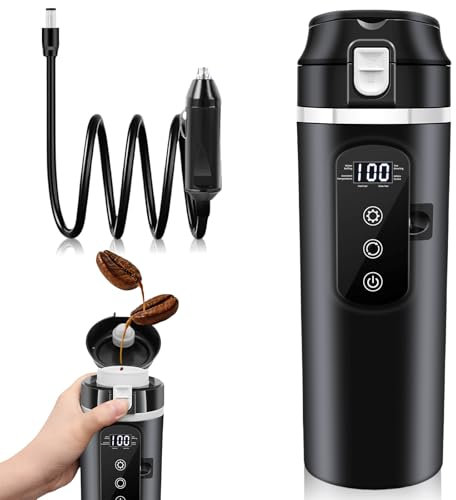 Reise Wasserkocher Auto, Fahrzeug Beheizter Wasserkocher, Auto Heizbecher, 12V/24V, 500ml Wasserkocher Für Auto, Auslaufsicher, Mini Tragbare Elektrische Wasserbecher Für Auto Lkw Camping(Schwarz)