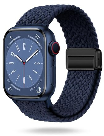 ONEFLOW Casual Loop Kompatibel mit Apple Watch Ultra 1 (49mm) Geflochtenes Armband Elastisch, Textil iWatch Armbänder Damen Herren, Sport Nylon Stoff Band Verschluss Magnetisch, Tiefblau