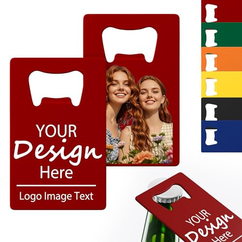 Lot de 4 à 100 décapsuleurs personnalisables, en acier inoxydable, carte de crédit, impression couleur pour 6 couleurs, créez votre logo pour bar, mariage, anniversaire, fête (rouge)