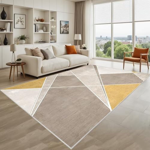 Kunsen rutschfest Wohnzimmer Teppichs Gelb Braun 120X160Cm Kurzflor Moderne Streifen Für Schlafzimmer Und Büros