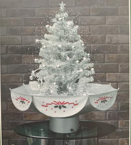 Snowing Mini Christmas Tree - Silver - 75cm/2ft6in Tall - Complete with Lights; Baubles;Snow; (SILVER)