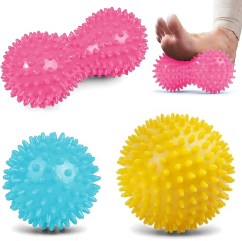 Balles de Massage, 3 pièces Boule Myofasicale, Massage Pieds de Trigger Point, balle lacrosse et balles à picots, pour la Relaxation et soulager les douleurs musculaires