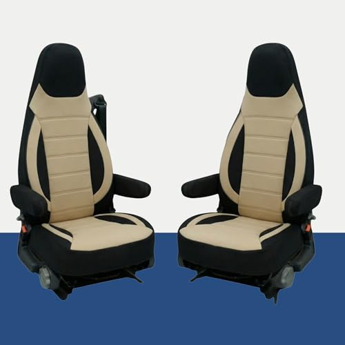 Auto Interieur Meester Sitzbezüge passend kompatibel Aguti GIS Liner & Milan Wohnmobil-Sitze, 2‑teiliges mit Armlehnenbezügen, kompatibel mit Pössl, Knaus, Adria, Carthago u.a (Schwarz/Beige)