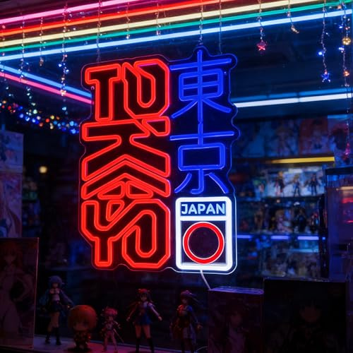 Tokyo Japan LED-Neonschild, USB-betrieben, dimmbar, japanische Kanji-Dekor-Lampe, Retro-Straßenstil, LED-Licht für japanische Themen, Anime-Zimmer, Geek, Büro, Restaurant, Wanddekoration, 41 x 30 cm