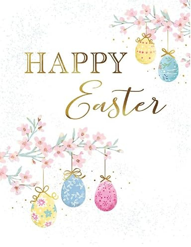 Easter Card, Open Happy Easter Bright Eggs - 8 x 6 inches - Regal Publishing