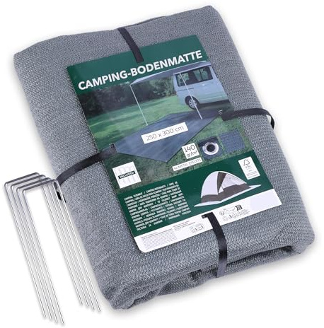 Tool & Tree Alfombra de Suelo para Acampar 250 x 300 cm - Alfombra para Exteriores Resistente al Clima (Gris) - Alfombra para Toldo para Caravana, Tienda, Playa, Jardín o Patio - con 4 Ojales de Metal