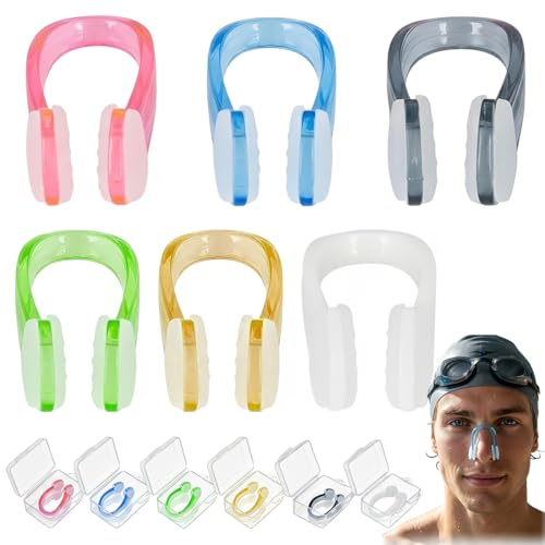 VRYNDH Juego de pinzas nasales de silicona reutilizables, incluye caja de almacenamiento, ideal para natación y buceo, Pinza Nariz Natación Niños (6 unidades)