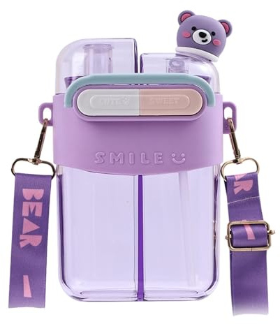 Sharplace Water Bottle Double Compartments Funny with Strap Cute Double Drinking Cup Water Jug for Gym Work Fishing Outdoor Activities
