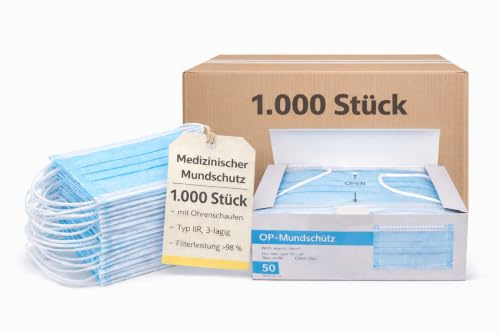 BUXMED 1.000 Stück Maske Mundschutz Typ IIR – Medizinische OP Masken, Schutzmaske Gesicht, Atemschutzmaske, Masken Gesicht, Mundschutz Maske, Face Masks für Praxis, Pflege & Alltag (1000, blau)