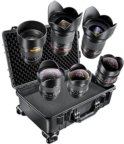 Walimex Pro All Star Objektiv-Set II (inkl. Fish-Eye Objektiv, 35mm Objektiv, 14mm Objektiv, 85mm Objektiv, 24mm Objektiv, 16mm Objektiv und Schutzkoffer L) für Nikon F AE