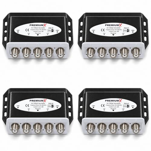 4X PremiumX PXD-41 DiSEqC Schalter 4/1 Umschalter 2.0 Switch Diseq C | Wetterschutzgehäuse Satellitenweiche SAT TV Switch Verteiler Splitter