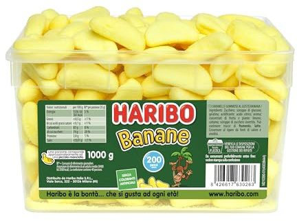 Haribo Banane, Caramelle Gommose, Gusto Frutta Banana, 1000gr | Ideali per feste e relax, Circa 200 Pezzi