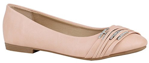 stiefelparadies Klassische Spitzen Damen Ballerinas Flats Schleifen Lack 155248 Apricot Strass 36 Flandell