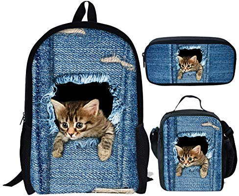 Chaqlin 3D Druck Nette Katze Rucksack Mädchen Campus Buch Taschen Mittagessen Taschen Bleistift Taschen Tasche 3 stücke