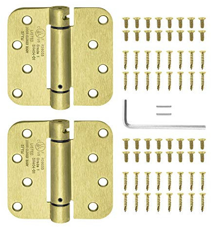 Nuk3y Commercial Grade Heavy Duty, UL Rated 4 x 4 Spring Hinge 5/8 Radius (Polished Brass), 2 Pack