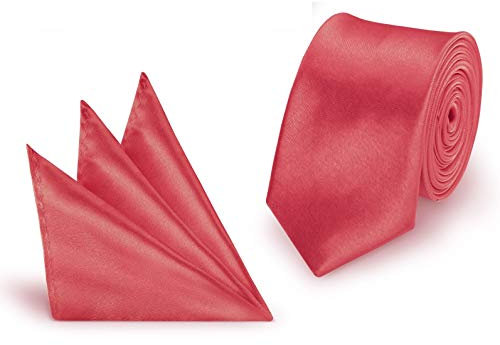 StickandShine Krawatte + Einstecktuch Lachs slim aus Polyester einfarbig uni schmale 5 cm
