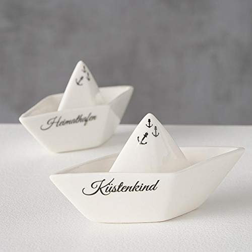 Boltze Küstenliebe 2er Set Maritime Deko Boot Schiffchen aus Porzellan für Badezimmer Badewanne Küche Miniboot Stranddeko 10x4x5cm