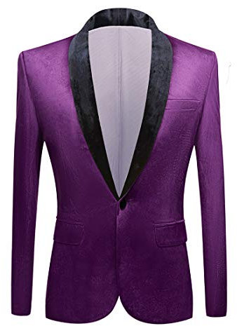 PYJTRL Veste de Costume en Velours pour Homme Coupe ajustée (3XL, Violet)