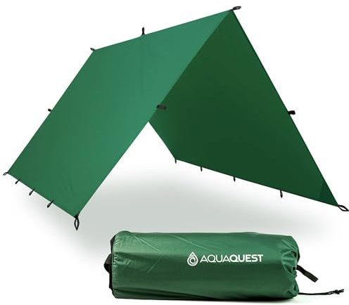 AquaQuest Guide wasserdichte Campingplane - Ultraleichter Biwak-Unterschlupf & Regenschutz - Wandern, Hängematte, Überleben, 4 x 3 m, Grün