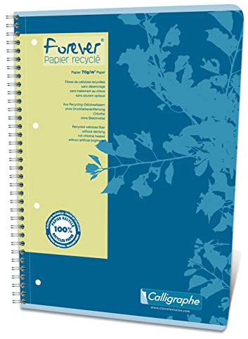 Calligraphe Clairefontaine 17427C - Packung mit 5 Collegeblöcken Forever DIN A4+, 4-fach gelocht, 80 Blatt mit Ringbuchlochung, kariert mit Rand, 70g, farbig sortiert, 1 Pack