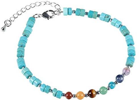Nupuyai 4mm 7 Chakren Perlen Armband Fußkettchen Bunt Heilende Grünes Howlite Türkis Freundschaftsarmband Verstellbare Yoga Armketten für Paare Schutz Schmuck Damen