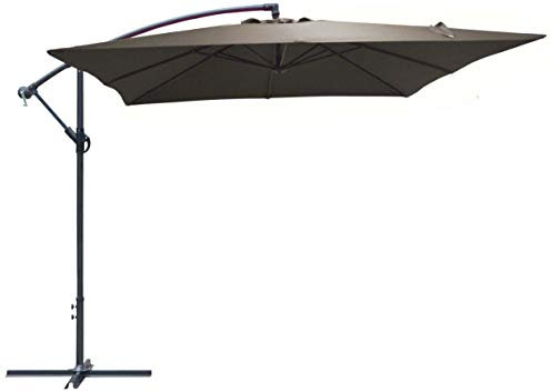 Proloisirs Parasol déporté en Acier 3x3m Eco - Parasol - Gris, Taupe - 300 x 300 cm - Acier cataphorese epoxy, Toile polyester 180 gr - Levage à manivelle - Inclinable - Protection contre le soleil